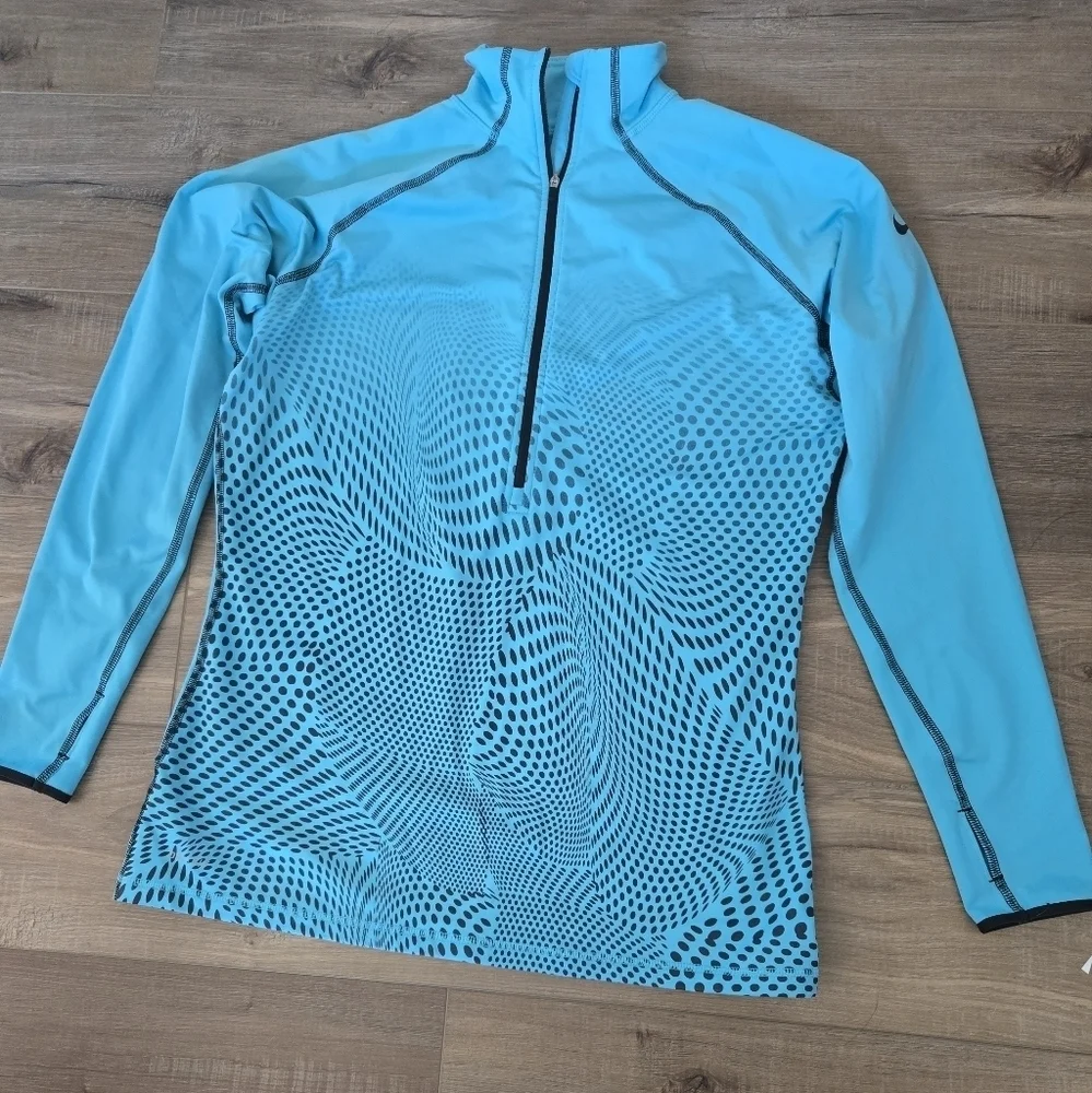 Nike Pro Dri-Fit Activewear Top Long Sleeve 1/2 Zip Dot-Printed Blue
